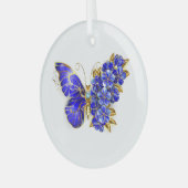 フラワーサファイアバタフライ ガラスオーナメント (正面左)