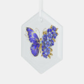 フラワーサファイアバタフライ ガラスオーナメント (正面左)