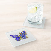 フラワーサファイアバタフライ ガラスコースター (アングル)