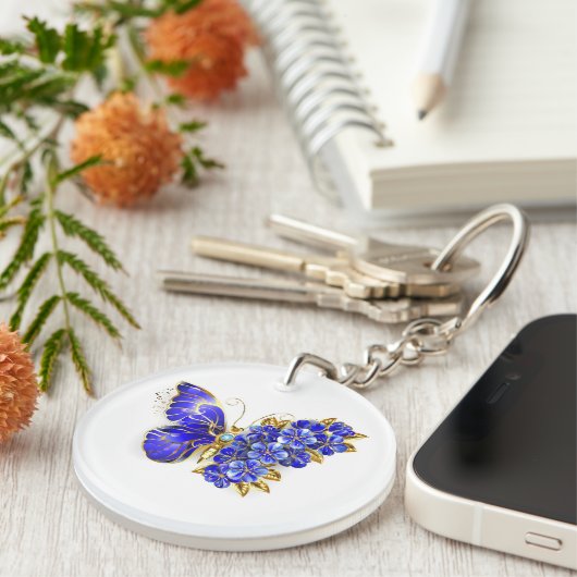 フラワーサファイアバタフライ キーホルダー (正面右)