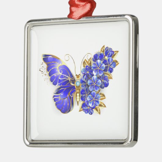 フラワーサファイアバタフライ メタルオーナメント (左)