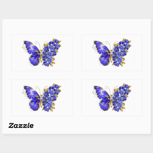 フラワーサファイアバタフライ 長方形シール (シート)