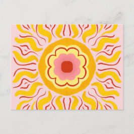 フラワーサンシャイン – イエロー&パステルピンク ポストカード