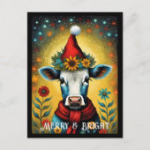 フラワーサンタカワイイベビー牛カラフルクリスマス ポストカード (正面)