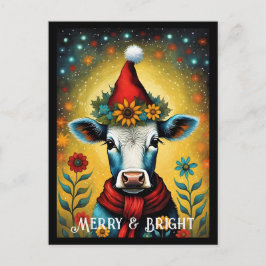 フラワーサンタカワイイベビー牛カラフルクリスマス ポストカード
