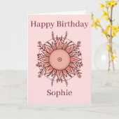 フラワーサンピンクの誕生日カード カード (黄色い花)