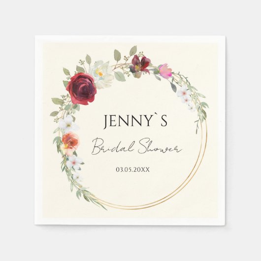 フラワーサークル結婚ブライダルシャワー スタンダードカクテルナプキン (正面)