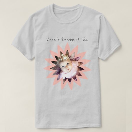 フラワーシェイプカスタムフォトライトブライトピンクテンプレート Tシャツ (デザイン正面)