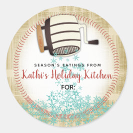 フラワーシフタースノーフレークホリデーベーキング パーソナライズされた ラウンドシール