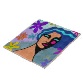 フラワーシャワー抽象芸術デジタルポートレートの女性 タイル (側面)