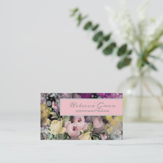 フラワーショップフローリスト水彩ピンクフローラ 名刺 (スタンド正面)