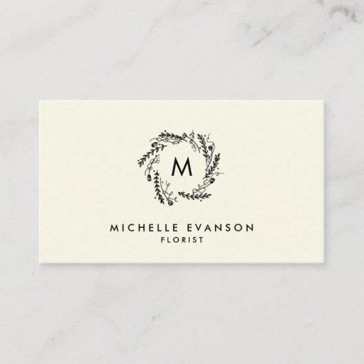 フラワーショップモノグラムリースクリーム&ブラック 名刺 (正面)
