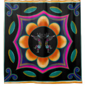 フラワーシルエットターコイズココペリ  シャワーカーテン (正面)