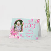 フラワーシングルフォト100歳の誕生日カード カード (正面)