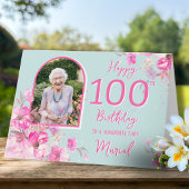 フラワーシングルフォト100歳の誕生日カード カード