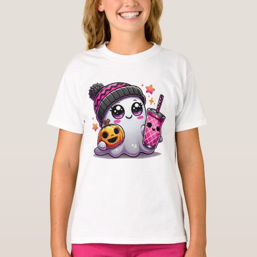 フラワーシーズン不気味キュートハロウィーン幽霊 Tシャツ (正面)