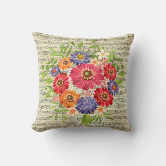 フラワーシートミュージック装飾用クッション16インチx 16インチ クッション (正面)