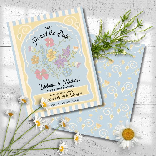 フラワーシードパケット手描き日付を保存 セーブザデート