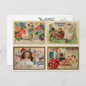 フラワーシード ヴィンテージ コラージュ ポストカード (正面/裏面)