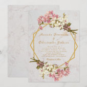 フラワージオメトリックマーブルゴールドとランカの結婚式 招待状 (正面/裏面)