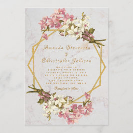 フラワージオメトリックマーブルゴールドとランカの結婚式 招待状