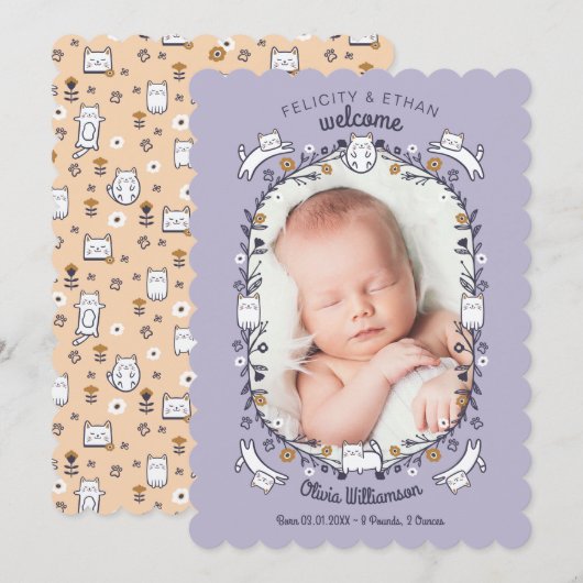 フラワースイート リトル キティ キャット 誕生発表 招待状 (正面/裏面)