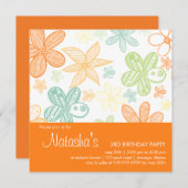 フラワースクリブル·誕生日招待状 招待状 (正面/裏面)