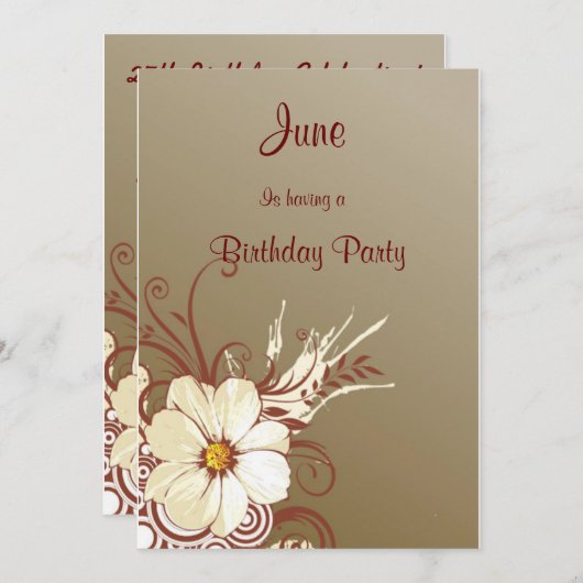 フラワースクロールハッピーバースデー 招待状 (正面/裏面)