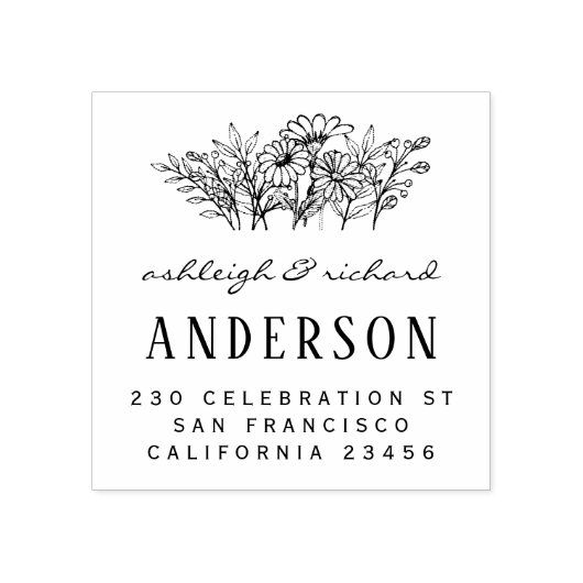 フラワースク結婚リプト名のカスタム差出人住所 ラバースタンプ (インプリント)