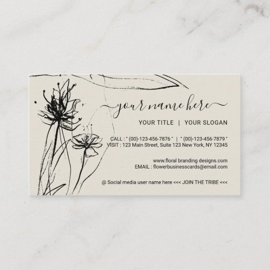 フラワースケッチエレガント手描きガーリー紙 名刺