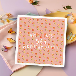 フラワースケッチパターンガールバースデーパーティー スタンダードカクテルナプキン