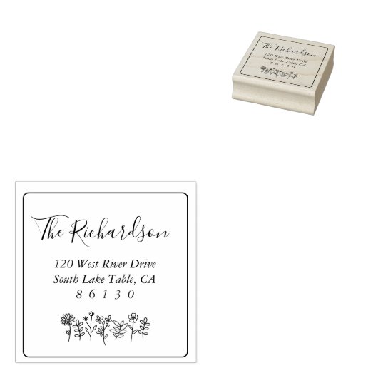 フラワースケッチ差出人住所自己インク ラバースタンプ (押印)