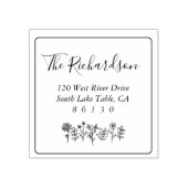 フラワースケッチ差出人住所自己インク ラバースタンプ (インプリント)