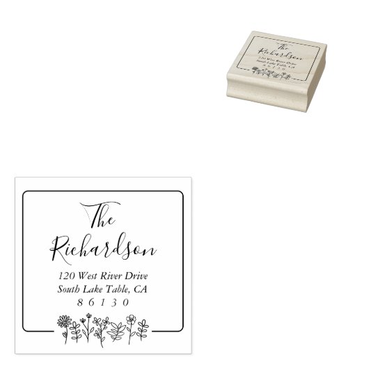 フラワースケッチ差出人住所自己インク ラバースタンプ (押印)