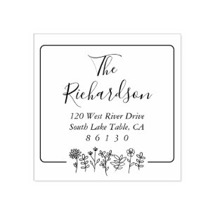 フラワースケッチ差出人住所自己インク ラバースタンプ