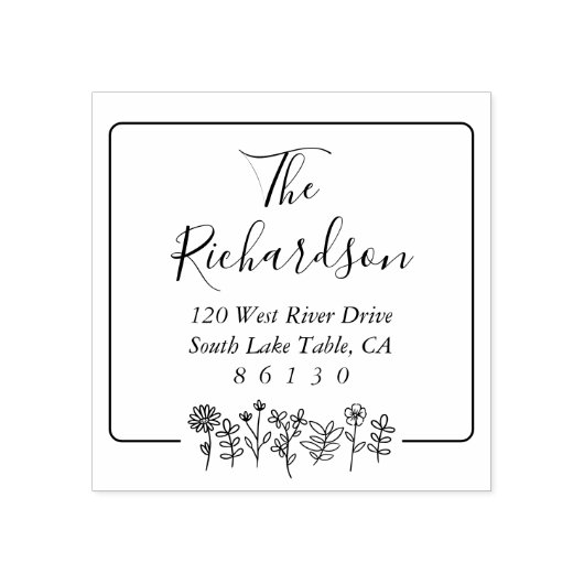 フラワースケッチ差出人住所自己インク ラバースタンプ (インプリント)