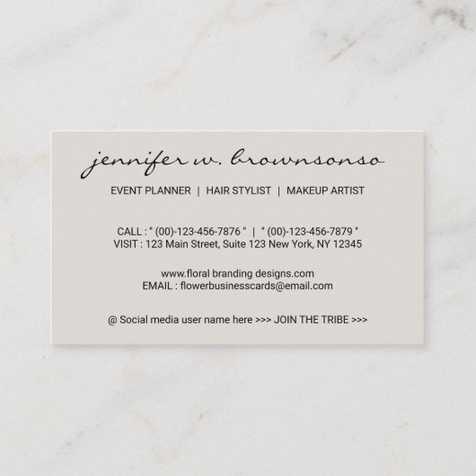 フラワースケッチ紙ベージュシグネチャーボタニカル 名刺 (裏面)