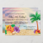 フラワースターフィッシュルアウ(ハワイ式宴会)バースデーパーティー招待状 招待状 (正面/裏面)