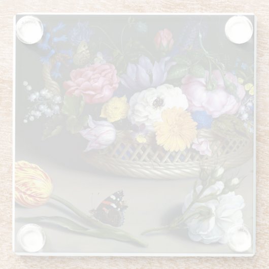 フラワースチルライフボスシェオランダ絵画ズアート ガラスコースター (裏面)