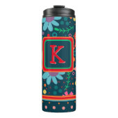 フラワーストライプカラフル先生イニシャルカスタム タンブラー (正面)