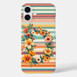 フラワーストライプレトロ(D) iPhone 16 PLUSケース