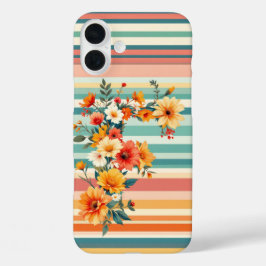 フラワーストライプレトロ(F) iPhone 16 PLUSケース