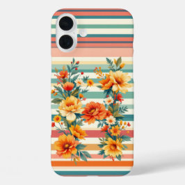 フラワーストライプレトロ(H) iPhone 16 PLUSケース