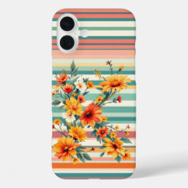 フラワーストライプレトロ(K) iPhone 16 PLUSケース