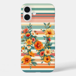 フラワーストライプレトロ(N) iPhone 16 PLUSケース