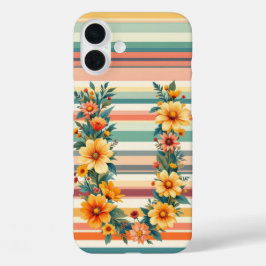 フラワーストライプレトロ(U) iPhone 16 PLUSケース