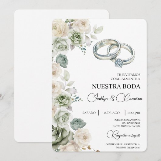 フラワースペインの結婚式招待状 招待状 (正面/裏面)