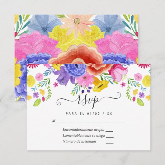 フラワースペイン風フィエスタ 結婚式 RSVP カード (正面/裏面)