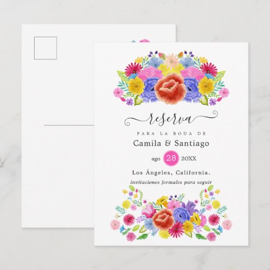 フラワースペイン風フィエスタ 結婚式 Save the Date 案内ポストカード (正面/裏面)