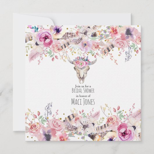 フラワーズアンド牛スカル素朴カントリーグラム招待状 招待状 (正面)